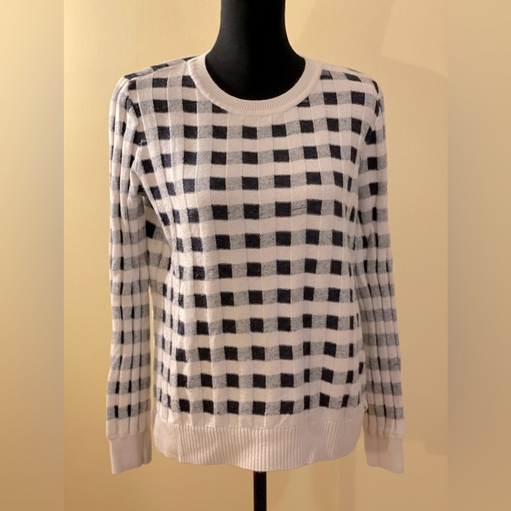 LOFT Navy and White Checkered Sweater